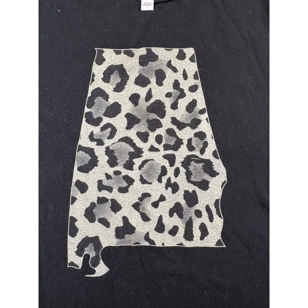 Dear‎ Clothing Co Alabama State Leopard Print Graphic Tee Black Womens Large